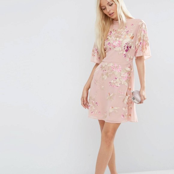 ASOS PREMIUM Chinoiserie Embroidered Mini Dress - Multi / US 2 - Picture 2 of 7
